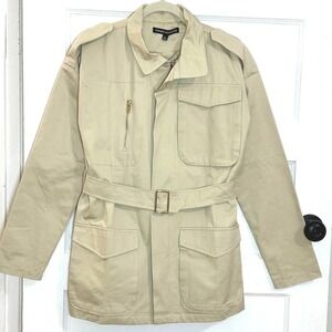 Naked Wardrobe Beige Utility Belted Short Trench Jacket Coat Women's Size Small